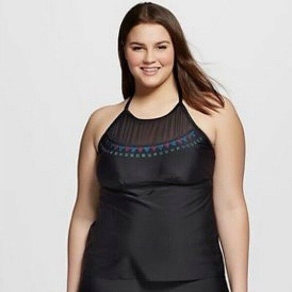 Plus Size Mesh Yoke Sequin Embellished Tankini Top - Picture 5 of 9